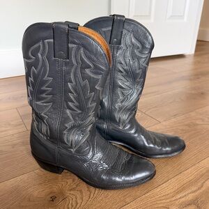 Men’s Gray Leather Cowboy‎ Boots Size 10 Western Pointed Toe